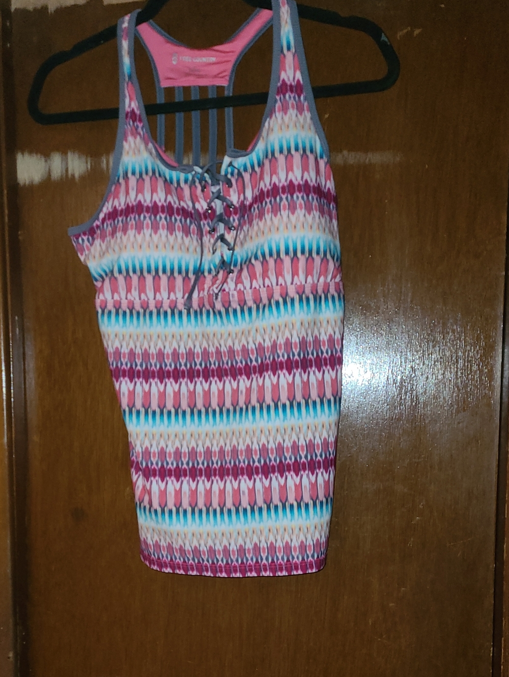 Sleeveless Lace-Up Pink Multi-Print Women's Tank Top